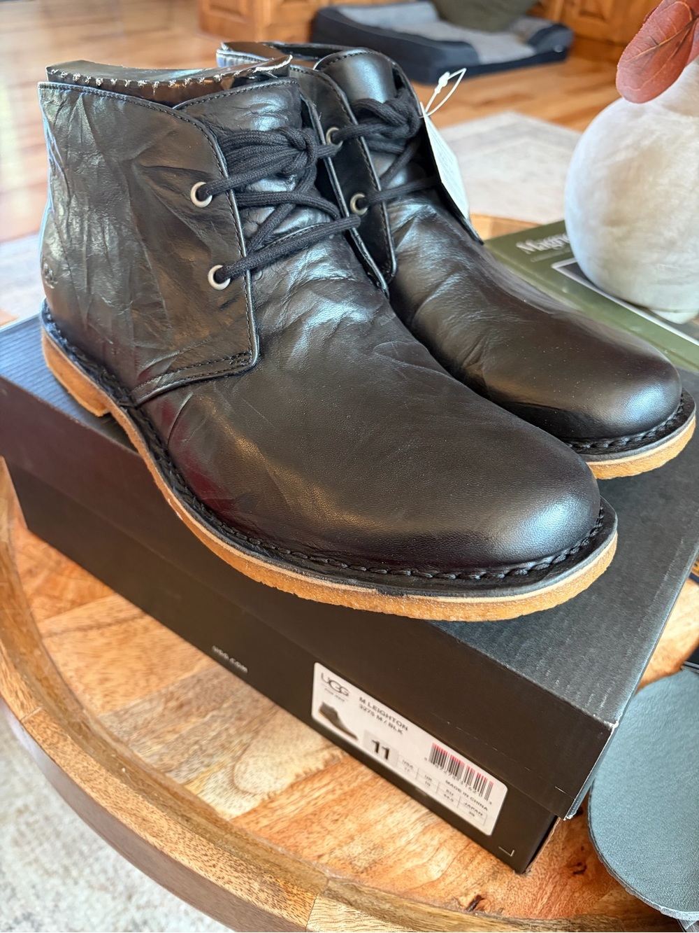 UGG Men's Black Leather Chukka Boots with Crepe Sole